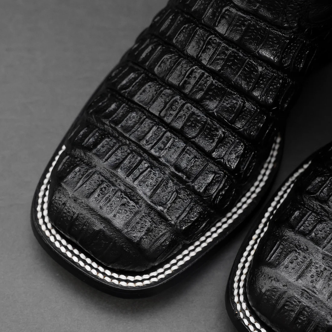 TOTAL BLACK Anaconda Leather Boots - Square Toe