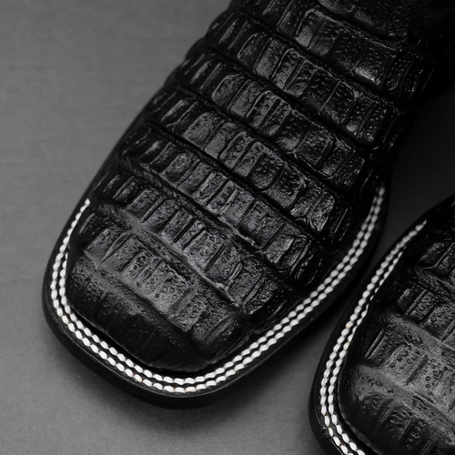 TOTAL BLACK Anaconda Leather Boots - Square Toe