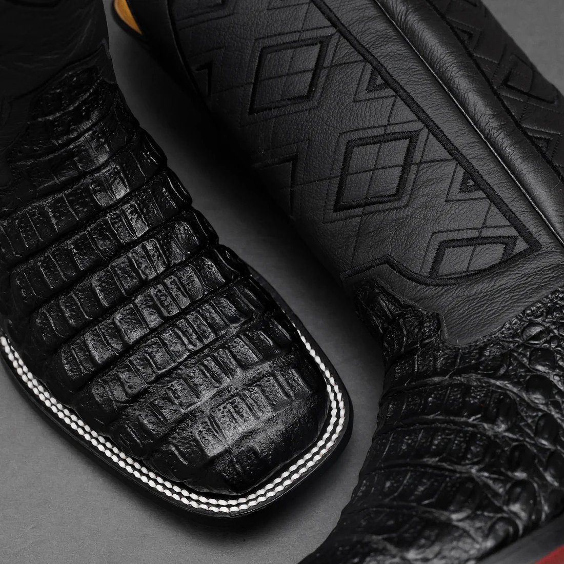 TOTAL BLACK Anaconda Leather Boots - Square Toe