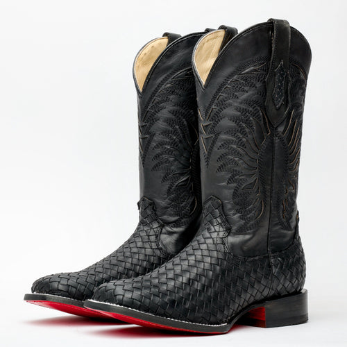 Black Basketweave Leather Boots