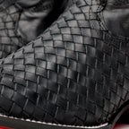 Black Basketweave Leather Boots