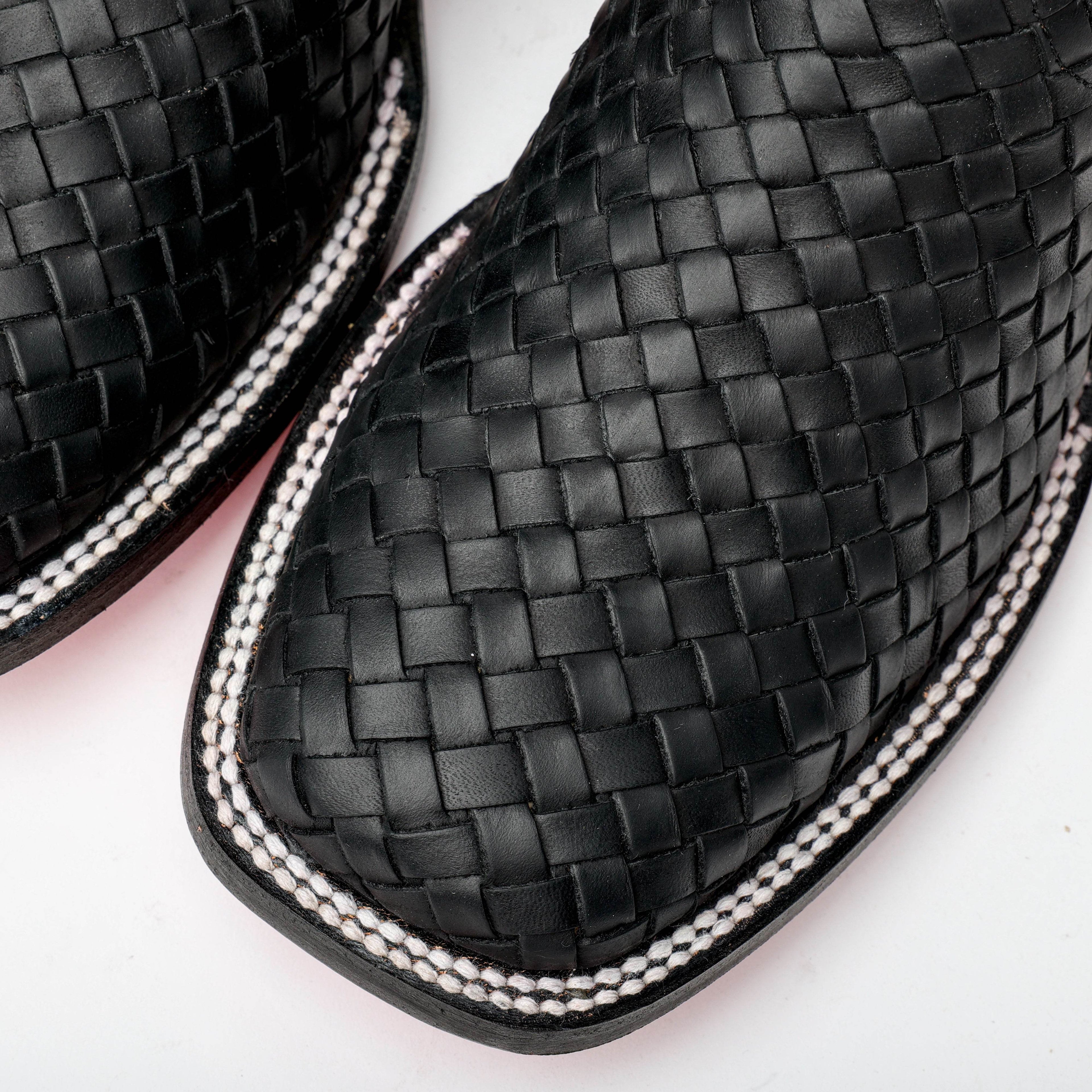 Black Basketweave Leather Boots