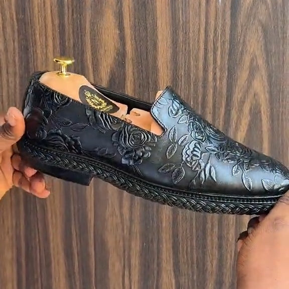 Men's Floral Embossed Leather Loafers