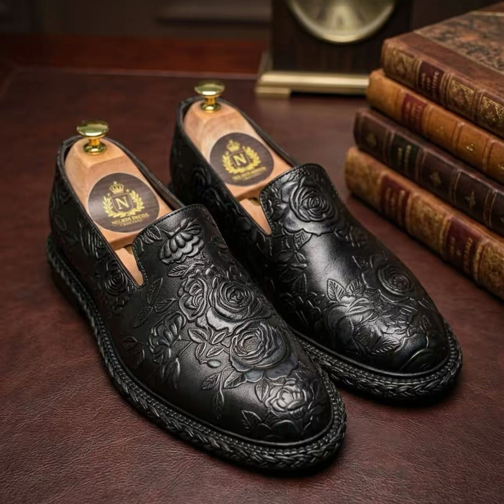 Men's Floral Embossed Leather Loafers
