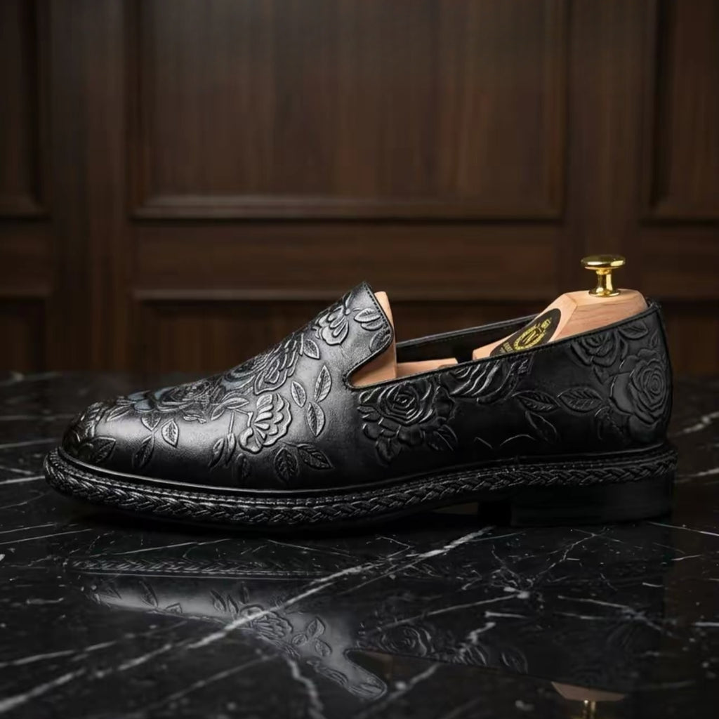 Men's Floral Embossed Leather Loafers